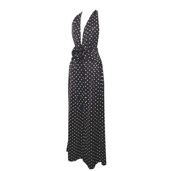 Oriana Black Polka Dots Halter Jumpsuit - Picture 16 of 16